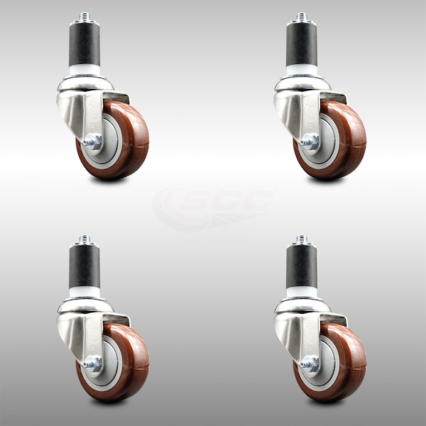 Service Caster 3.5 Inch 316SS Maroon Polyurethane Swivel 1-1/2 Inch Expanding Stem Caster Set SCC-SS316EX20S3514-PPUB-MRN-112-4 - main